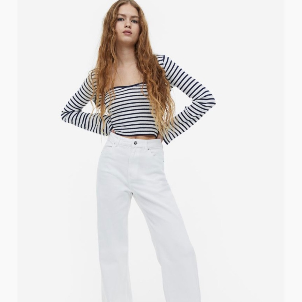 H&M Wide-leg Twill Pants, US 4, White